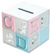 Children's Money Box (BG12) with pink & blue enamel panels