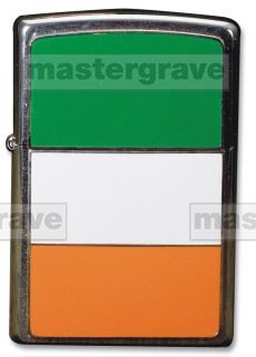 Brushed Chrome Zippo with Ireland Flag Emblem 