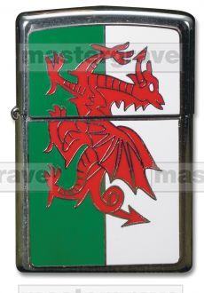 Brushed Chrome Zippo with Welsh Dragon Emblem 