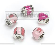  *NEW* Pack of 5 Silver Plated Pink Enamel Design Flaunt Beads  